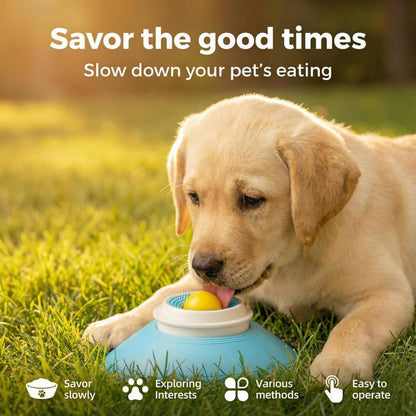 Mess-Free Dog Liquid Slow Feeder with Oral Care Texture, Keeps Face Clean Rolling Ball Bowl for Yogurt & Broth, Tongue Cleaning