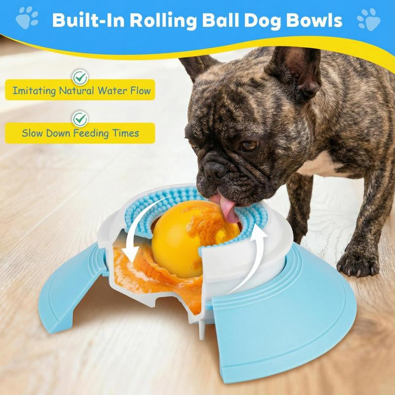 Mess-Free Dog Liquid Slow Feeder with Oral Care Texture, Keeps Face Clean Rolling Ball Bowl for Yogurt & Broth, Tongue Cleaning